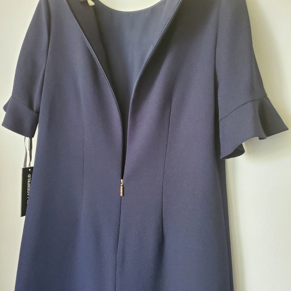 NWT Karl Lagerfeld Navy Blue Ruffle Dress - Picture 7 of 8